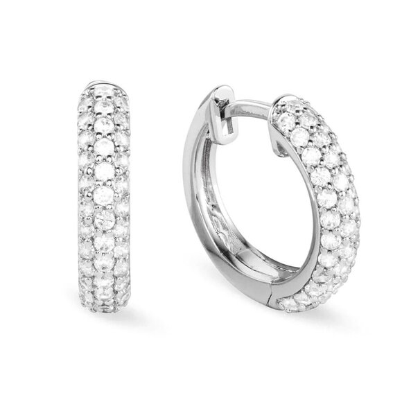 Honey Comb Set 3D Iced Cz White Gold Plated 925 Sterling Silver Hoop Earrings - Picture 1 of 5
